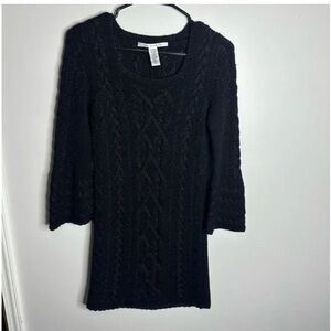Women’s Diane Von Furstenberg Size Small Black Cable Knit Wool Sparkly Dress‎